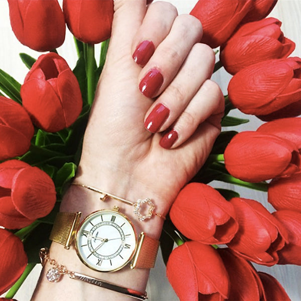 SINOBI Women's Luxury Geneva Golden Wristwatch