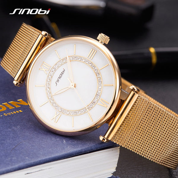 SINOBI Women's Luxury Geneva Golden Wristwatch