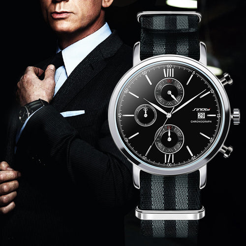 SINOBI James Bond Inspired Design Sports Chronograph Geneva Quartz