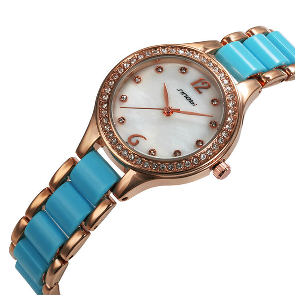 SINOBI Women Elegant Blue Ocean Bracelet Watch with Crystal