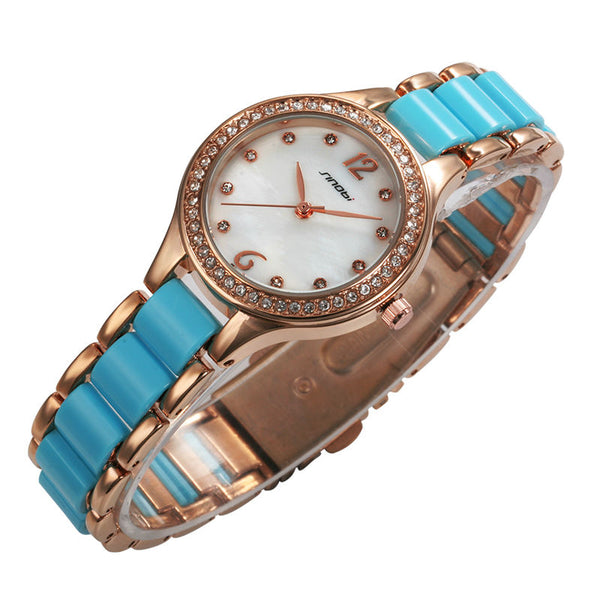 SINOBI Women Elegant Blue Ocean Bracelet Watch with Crystal