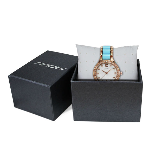 SINOBI Women Elegant Blue Ocean Bracelet Watch with Crystal