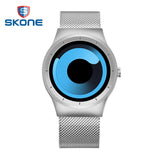 SKONE Creative No Seconds Stainless Steel Mesh Strap Casual Quartz Wristwatch Ladies Watches Women Men Aurora Relojes Masculino