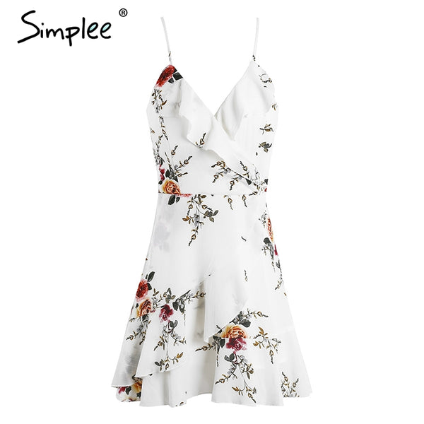 Simplee A-line ruffles floral print summer dress women Deep v neck bac ilovealma Simplee A-line ruffles floral print summer dress women Deep v neck bac ilovealma