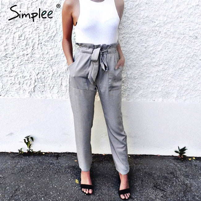 Simplee Apparel OL chiffon high waist harem pants Women stringyselvedge summer style casual pants female 2016 New black trousers