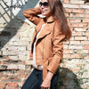 Simplee Apparel Zipper basic suede jacket coat 2016 motorcycle jacket Women outwear Pink belted short winter jackets