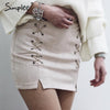 Simplee Autumn lace up leather suede pencil skirt Winter 2017 cross high waist skirt Zipper split bodycon short skirts womens