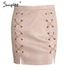 Simplee Autumn lace up leather suede pencil skirt Winter 2017 cross high waist skirt Zipper split bodycon short skirts womens