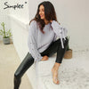 Simplee Casual o neck knitted sweater women jumper Lace up sleeve knitting pull femme 2017 autumn winter sweater pullover female