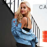 Simplee Embroidery black leather jacket women Zipper motorcycle faux leather coat Winter fashion biker jacket outerwear & coats