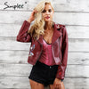 Simplee Embroidery black leather jacket women Zipper motorcycle faux leather coat Winter fashion biker jacket outerwear & coats