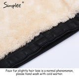 Simplee Fashion fur collar basic jacket coat outerwear coats Streetwear black faux leather coat female PU leather jacket women