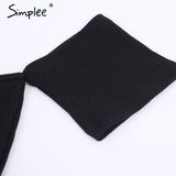 Simplee Halter lace up sexy sweater top tees Women off shoulder slim summer crop top Casual hollow out streewear female tops