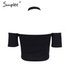 Simplee Halter lace up sexy sweater top tees Women off shoulder slim summer crop top Casual hollow out streewear female tops