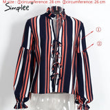 Simplee Lace up chiffon blouse shirt Sexy v neck lantern sleeve shirt women Winter 2016 cool blouse striped blusas
