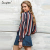 Simplee Lace up chiffon blouse shirt Sexy v neck lantern sleeve shirt women Winter 2016 cool blouse striped blusas