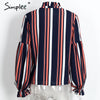 Simplee Lace up chiffon blouse shirt Sexy v neck lantern sleeve shirt women Winter 2016 cool blouse striped blusas