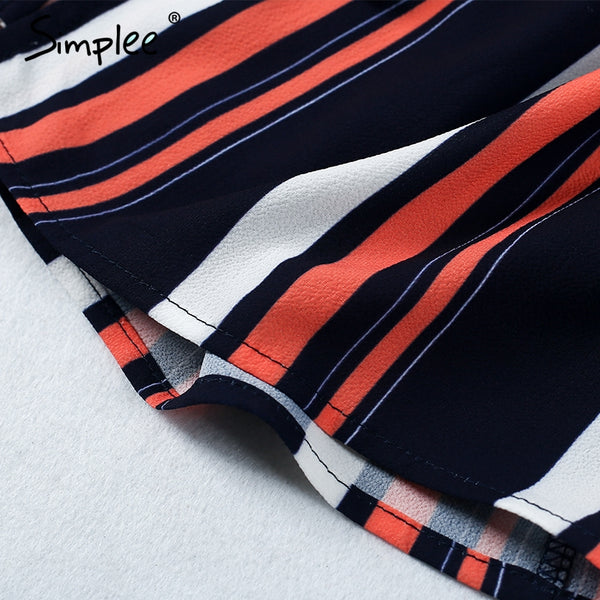 Simplee Lace up chiffon blouse shirt Sexy v neck lantern sleeve shirt women Winter 2016 cool blouse striped blusas