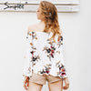 Simplee Off shoulder chiffon blouse shirt women Sexy summer white print blouse Casual flare sleeve cool blouse