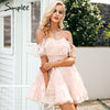 Simplee Off shoulder flower mesh summer dress women Elegant high waist backless mini dress 2017 Fashion strapless party dresses