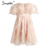 Simplee Off shoulder flower mesh summer dress women Elegant high waist backless mini dress 2017 Fashion strapless party dresses
