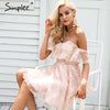 Simplee Off shoulder flower mesh summer dress women Elegant high waist backless mini dress 2017 Fashion strapless party dresses
