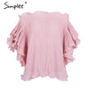 Simplee Ruffle off shoulder chiffon blouse shirt Women elegant pleated summer blouse top tees Female casual white blouse bluasa