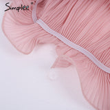 Simplee Ruffle off shoulder chiffon blouse shirt Women elegant pleated summer blouse top tees Female casual white blouse bluasa
