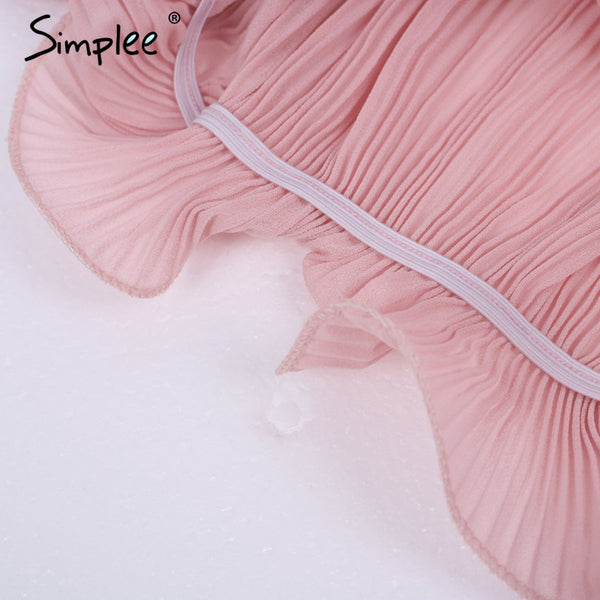 Simplee Ruffle off shoulder chiffon blouse shirt Women elegant pleated summer blouse top tees Female casual white blouse bluasa