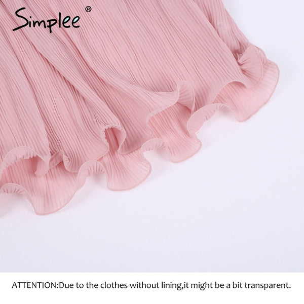 Simplee Ruffle off shoulder chiffon blouse shirt Women elegant pleated summer blouse top tees Female casual white blouse bluasa