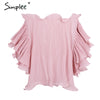 Simplee Ruffle off shoulder chiffon blouse shirt Women elegant pleated summer blouse top tees Female casual white blouse bluasa