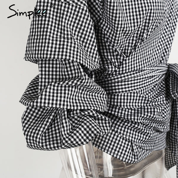 Simplee Ruffled off shoulder white blouse shirt Autumn sexy ruched sleeve cool blouse Women waist tie cotton top tees blusas