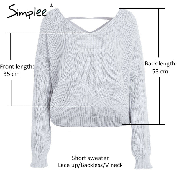 Simplee Sexy backless knitting pullover Fashion lace up autumn winter sweater women tops Casual hollow out jumper pull femme