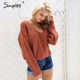 Simplee Sexy backless knitting pullover Fashion lace up autumn winter sweater women tops Casual hollow out jumper pull femme