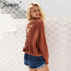 Simplee Sexy backless knitting pullover Fashion lace up autumn winter sweater women tops Casual hollow out jumper pull femme
