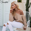 Simplee Sexy lace up winter knitted sweater pullover Women one shoulder loose sweater jumper Autumn batwing sleeve gray sweater