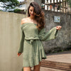 Simplee Sexy off shoulder knitting sweater dress women Elegant ruffle sash short dress Casual long sleeve autumn winter dress
