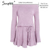 Simplee Sexy off shoulder knitting sweater dress women Elegant ruffle sash short dress Casual long sleeve autumn winter dress