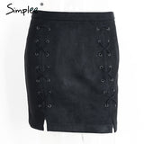 Simplee Sexy pockets leather suede pencil skirts women bottom Bodycon zipper short mini skirt High waist black skirt 2017
