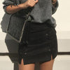Simplee Sexy pockets leather suede pencil skirts women bottom Bodycon zipper short mini skirt High waist black skirt 2017