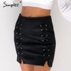 Simplee Sexy pockets leather suede pencil skirts women bottom Bodycon zipper short mini skirt High waist black skirt 2017