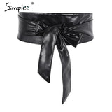 Simplee Sexy pu leather black belts cummerbunds Wrap around tie wide waistband belt corset Bodycon elegant cummerbund for women