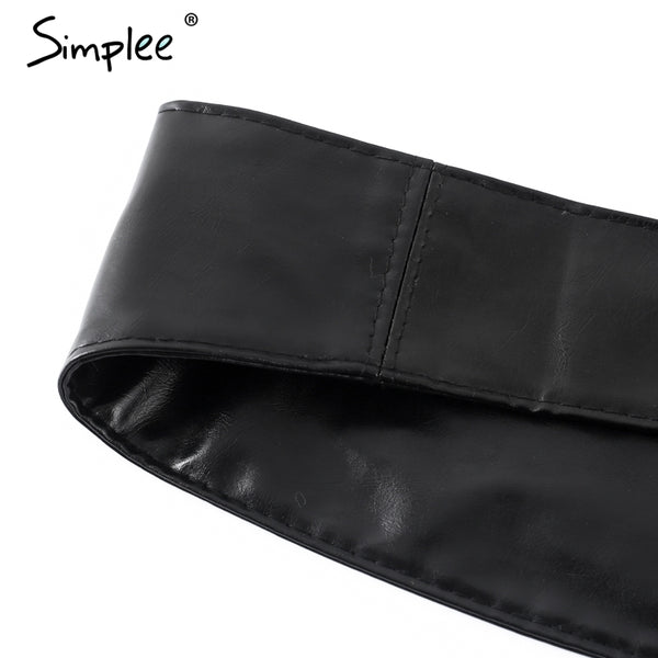 Simplee Sexy pu leather black belts cummerbunds Wrap around tie wide waistband belt corset Bodycon elegant cummerbund for women