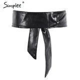 Simplee Sexy pu leather black belts cummerbunds Wrap around tie wide waistband belt corset Bodycon elegant cummerbund for women
