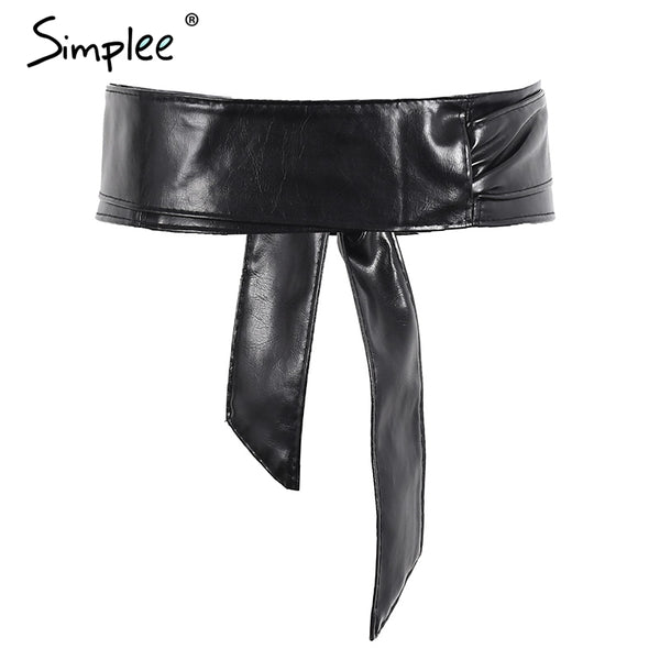 Simplee Sexy pu leather black belts cummerbunds Wrap around tie wide waistband belt corset Bodycon elegant cummerbund for women