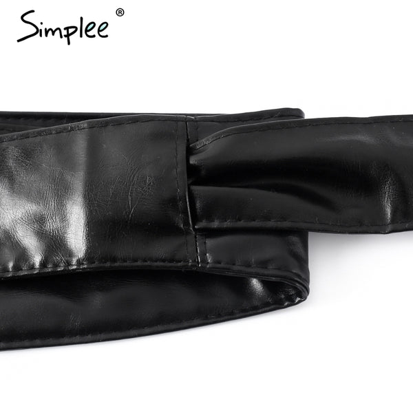 Simplee Sexy pu leather black belts cummerbunds Wrap around tie wide waistband belt corset Bodycon elegant cummerbund for women