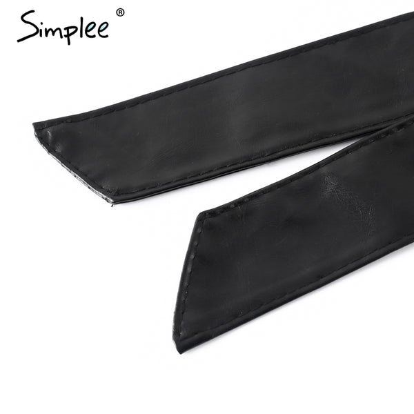 Simplee Sexy pu leather black belts cummerbunds Wrap around tie wide waistband belt corset Bodycon elegant cummerbund for women