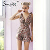 Simplee Sexy ruffle floral print jumpsuit romper Women deep v neck backless overalls Causal hollow out summer beach playsuit