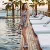 Simplee Sexy ruffle floral print jumpsuit romper Women deep v neck backless overalls Causal hollow out summer beach playsuit