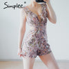 Simplee Sexy ruffle floral print jumpsuit romper Women deep v neck backless overalls Causal hollow out summer beach playsuit